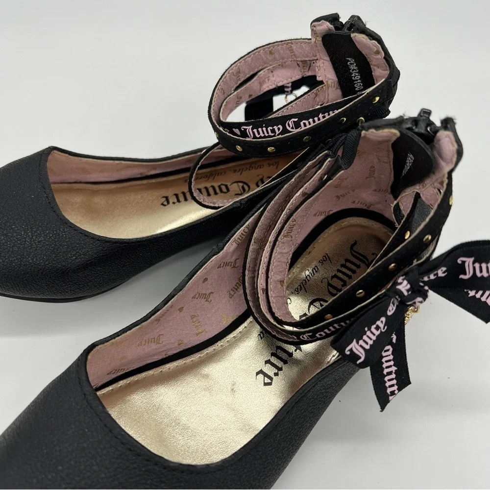 Juicy Couture Little Girls Ballet Flats With Ankle Straps in Black Shoes Size 1